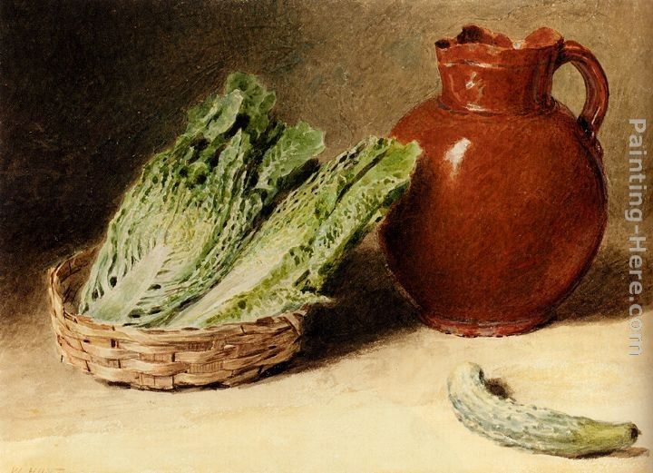 William Henry Hunt Still Life With A Jug, A Cabbage In A Basket And A Gherkin